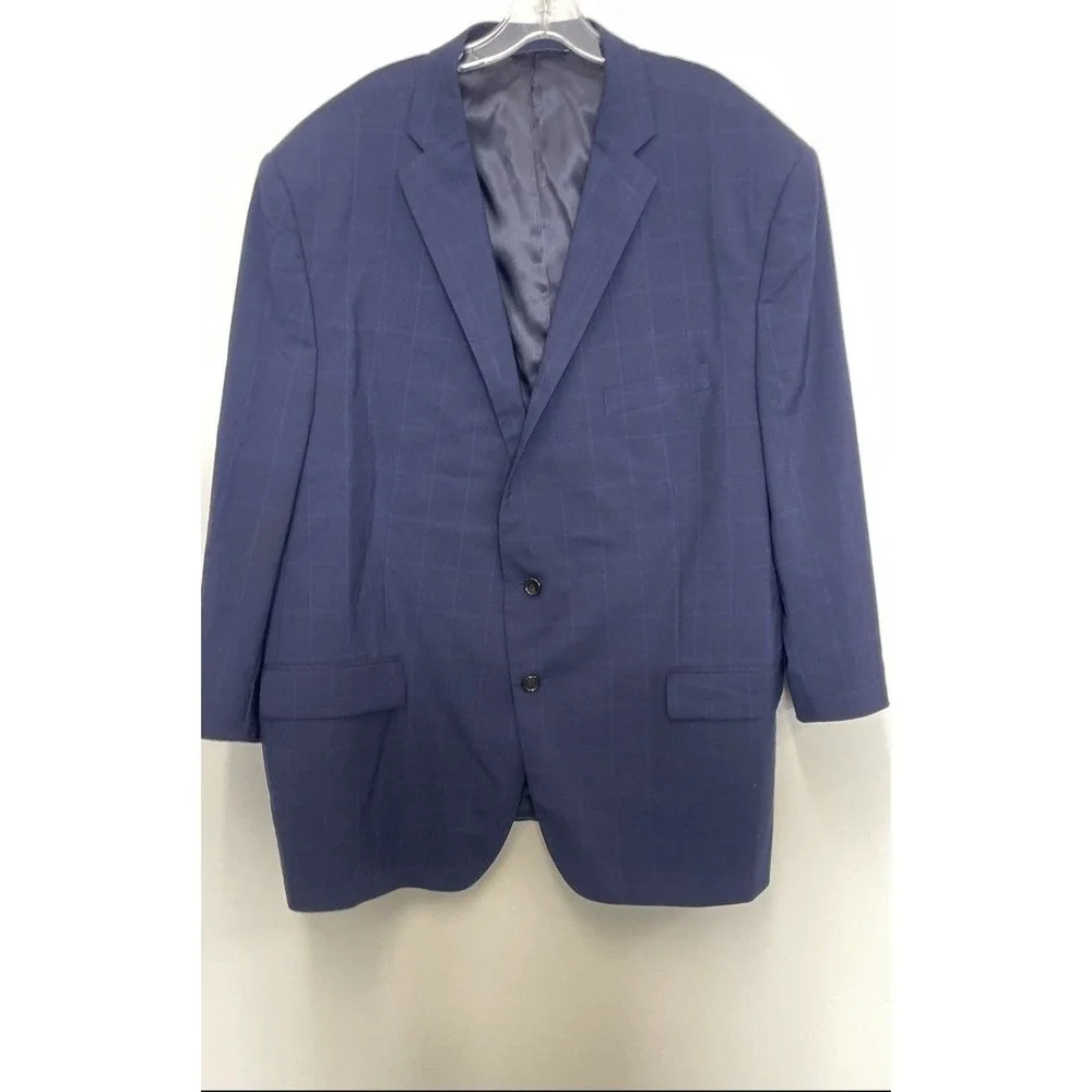 Ralph Lauren Blue Men's 100% Wool Plaid Windowpane Suit Jacket‎ - Size 54R